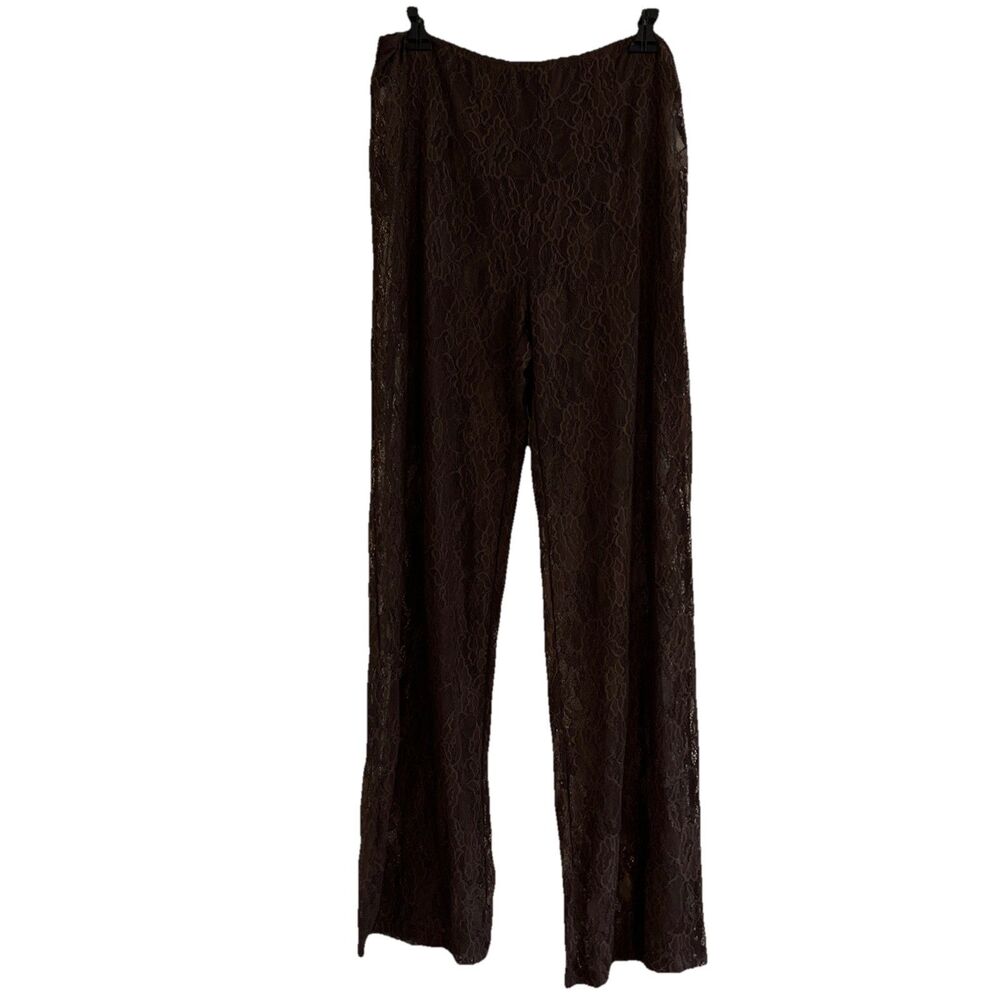 Pretty Little Thing Lace Pants Womens 12 Brown Sheer Lined Wide Leg See Through